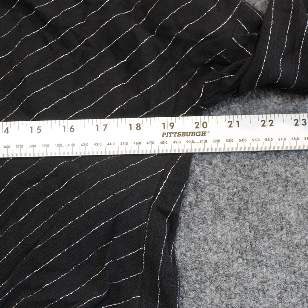 Juicy Couture Womens Black Silver Metallic Pinstripe Tie‎ Front Ruffle Top L - Picture 8 of 9